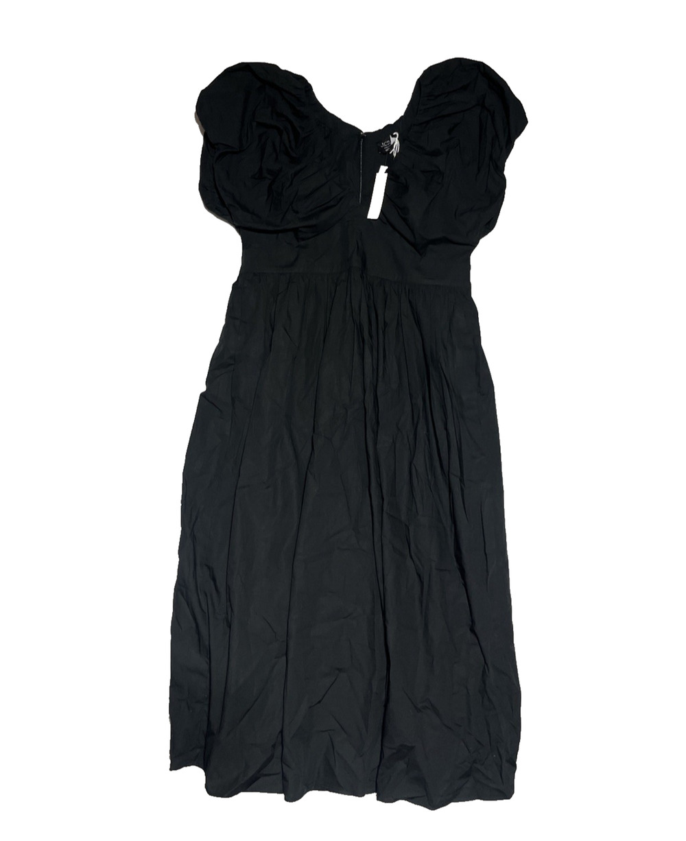 J Crew Collection Cecily Dress in Cotton Poplin 16 Black Puff Sleeve V Neck Midi
